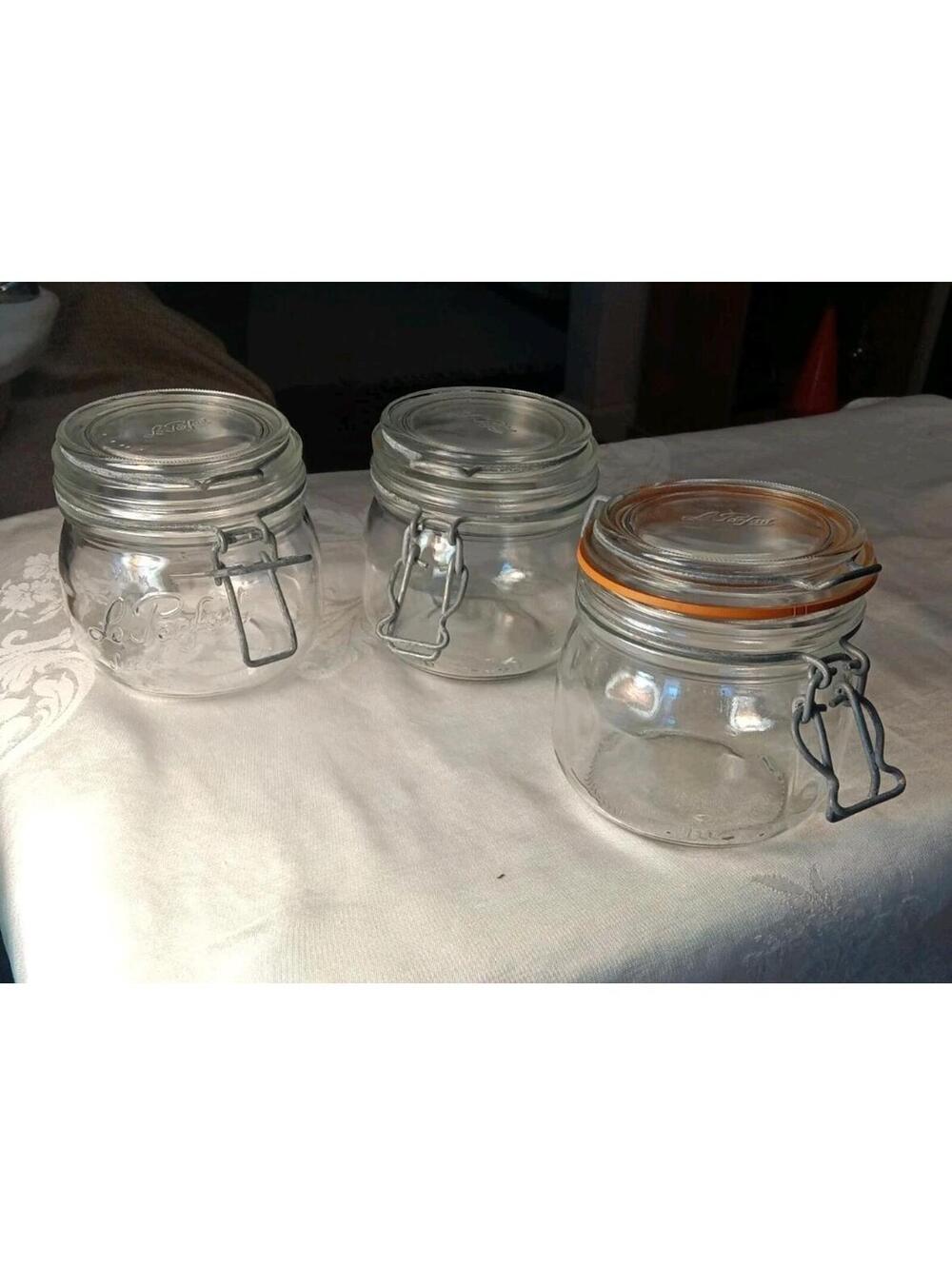 Le Parfait Super Glass Jars Hinged Lids with Wire Bail Closures Storage Vintage
